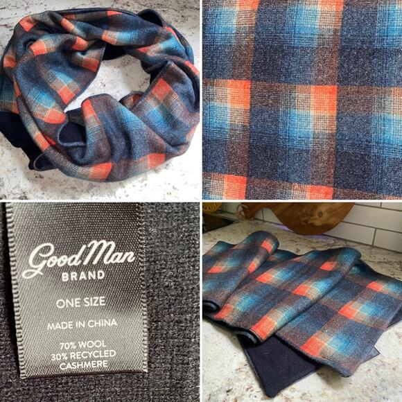 $199 GOOD MAN Tartan Plaid Scarf Recycled Wool & Cashmere NWOT - Picture 1 of 14